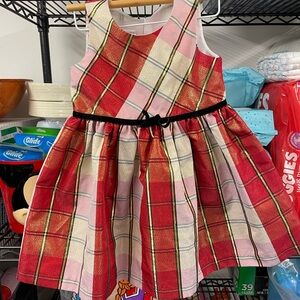 Plaid Sleeveless Dress with Velvet Bow